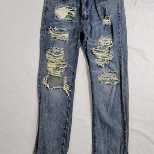 Machine Nouvelle Mode Light Wash Distressed Blue Jeans - Denim Women's Size (9)